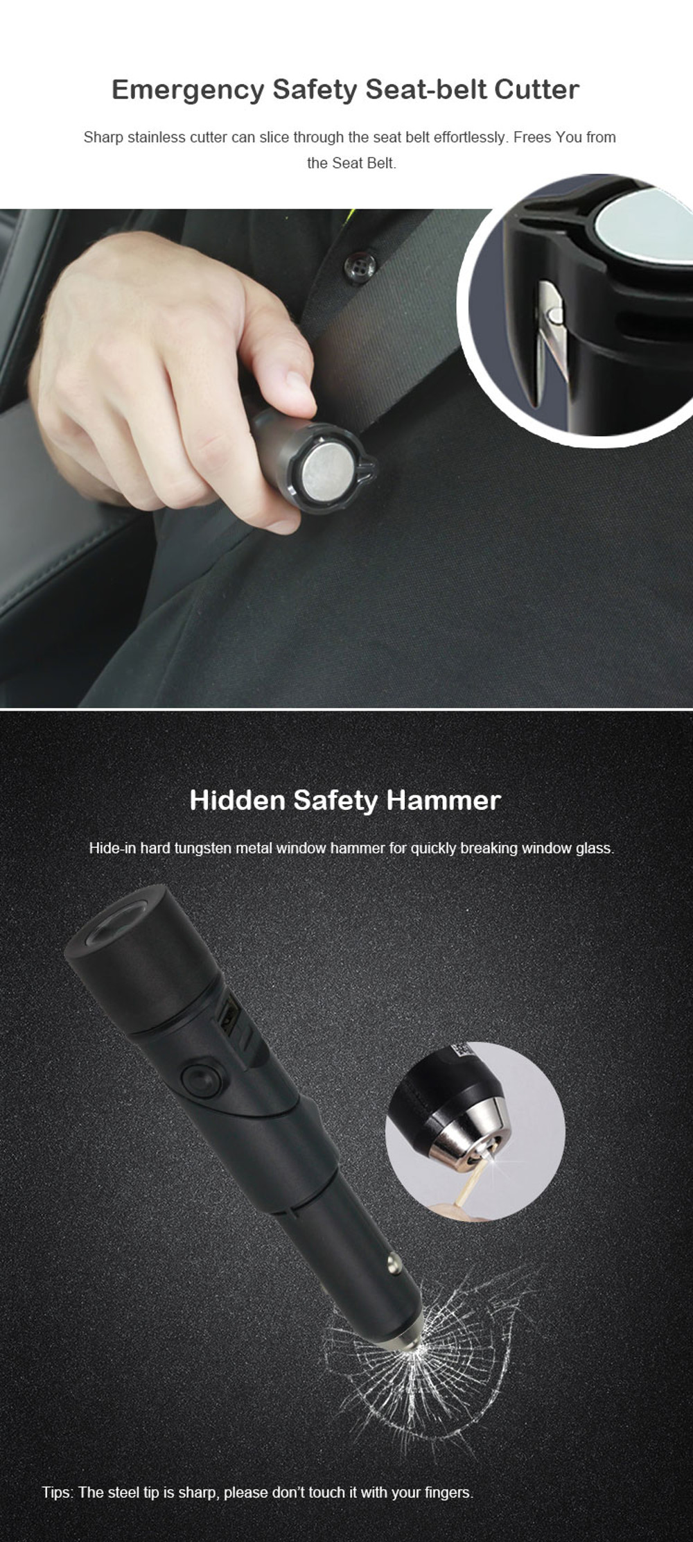 Yuroad-BM2197-6In1-Car-Charger-USB-1400mAh-Multi-funtional-Rechargeable-with-Light-Safety-Hammer-1694147