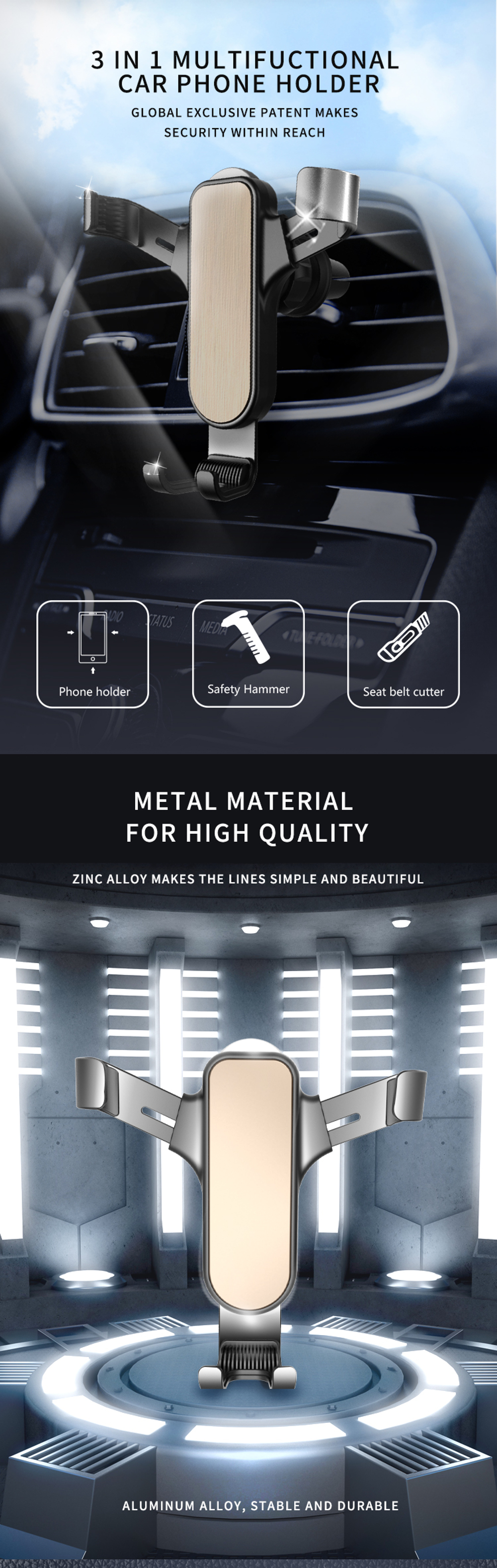 Yuroad-BM3215-3-In1-Car-Phone-Holder-Mount-360-Degree-Rotating-with-Safety-Hammer-Emergency-Cutter-1808653