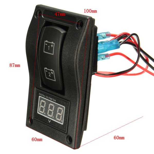 12V-Marine-Boat-Dual-LED-Battery-Test-Panel-Rocker-Switch-LED-Voltage-Volt-Meterr-1065612