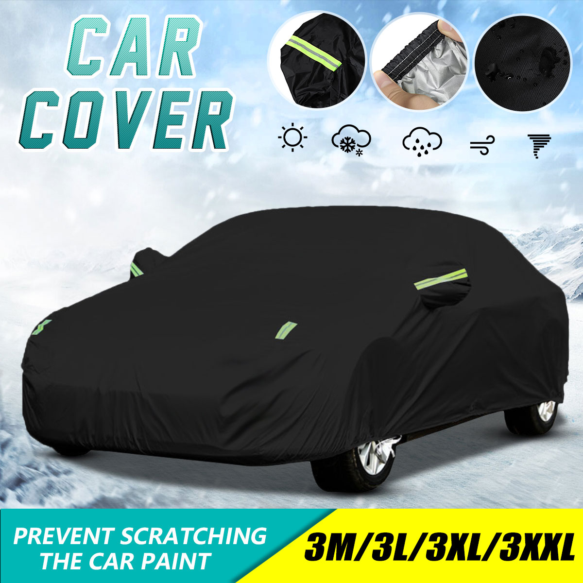 Black-Full-Car-Cover-Waterproof-Sun-Rain-Heat-Dust-UV-Resistant-Protection-190T-1754633