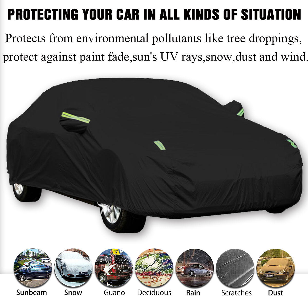 Black-Full-Car-Cover-Waterproof-Sun-Rain-Heat-Dust-UV-Resistant-Protection-190T-1754633