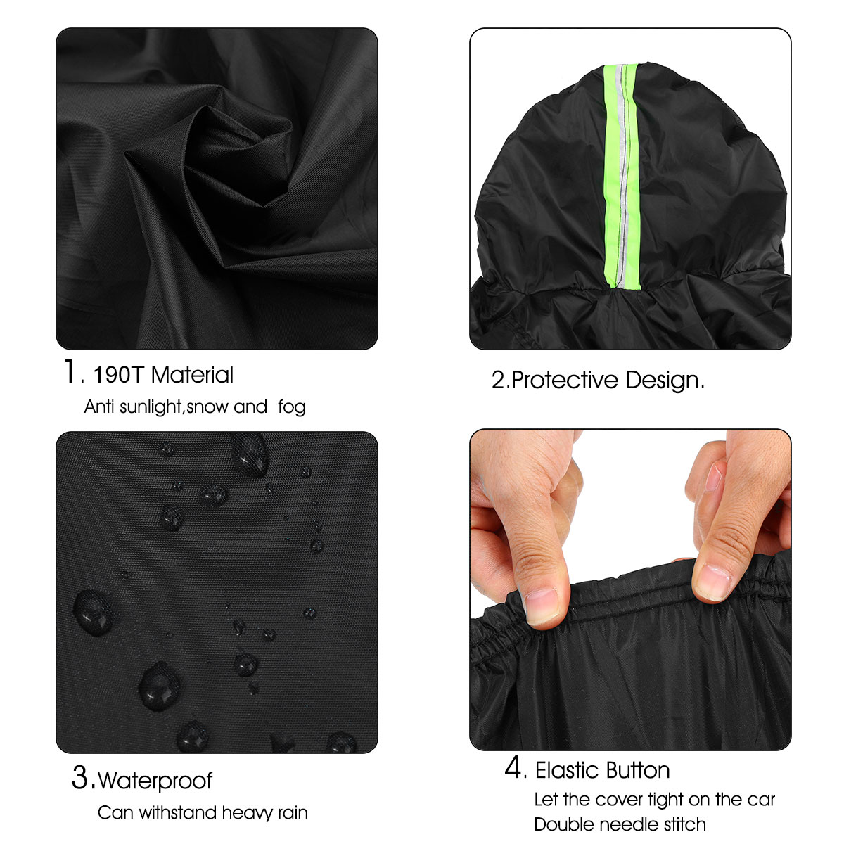 Black-Full-Car-Cover-Waterproof-Sun-Rain-Heat-Dust-UV-Resistant-Protection-190T-1754633