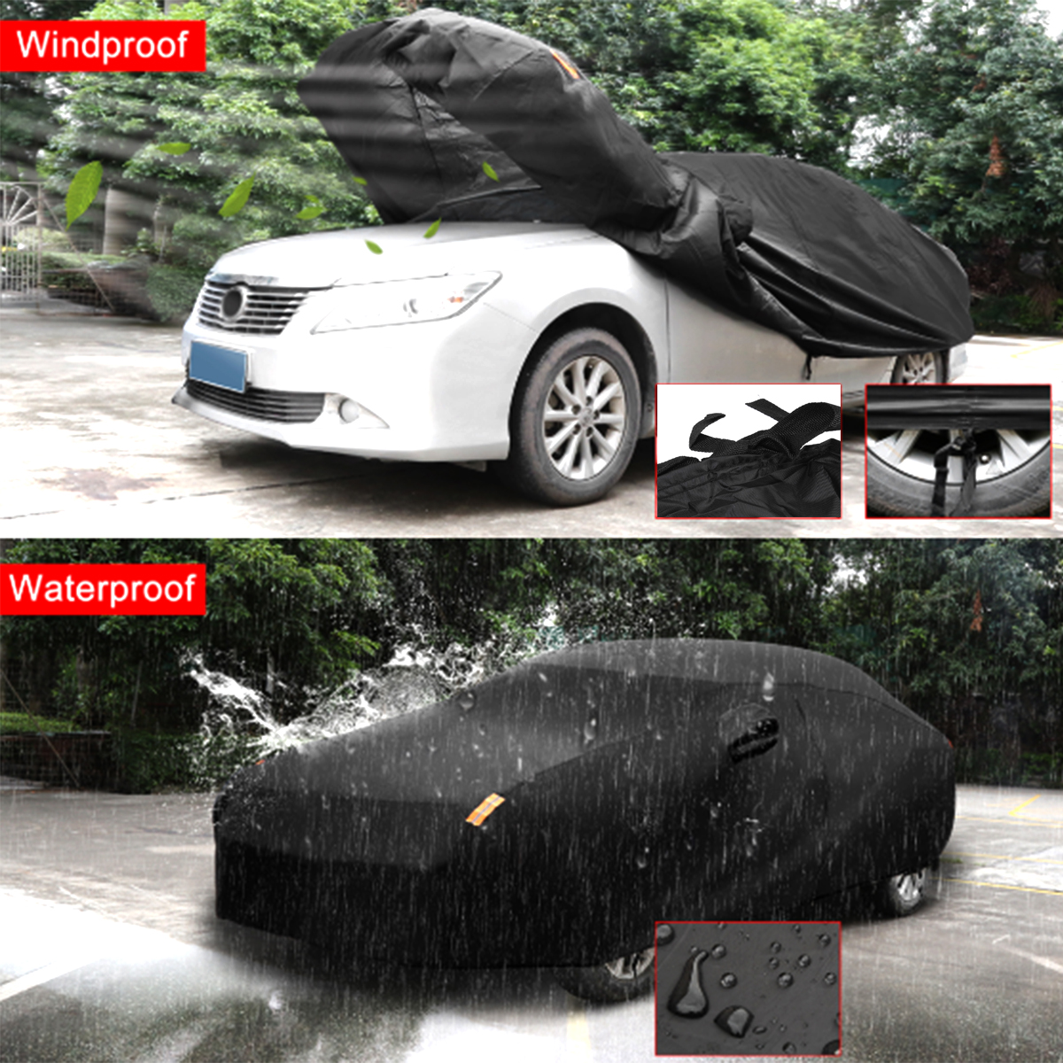 Black-Full-Car-Cover-Waterproof-Sun-Rain-Heat-Dust-UV-Resistant-Protection-190T-1754633
