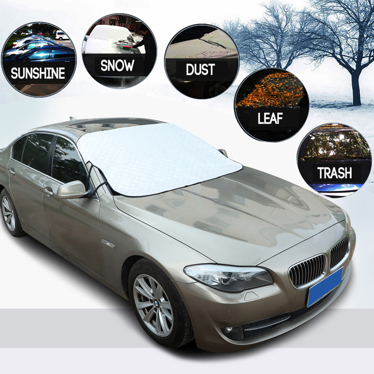 Car-Snow-Cover-Windshield-Sun-Shade-Wind-Frost-Protector-w-3-Magnet-Magnetic-1604412