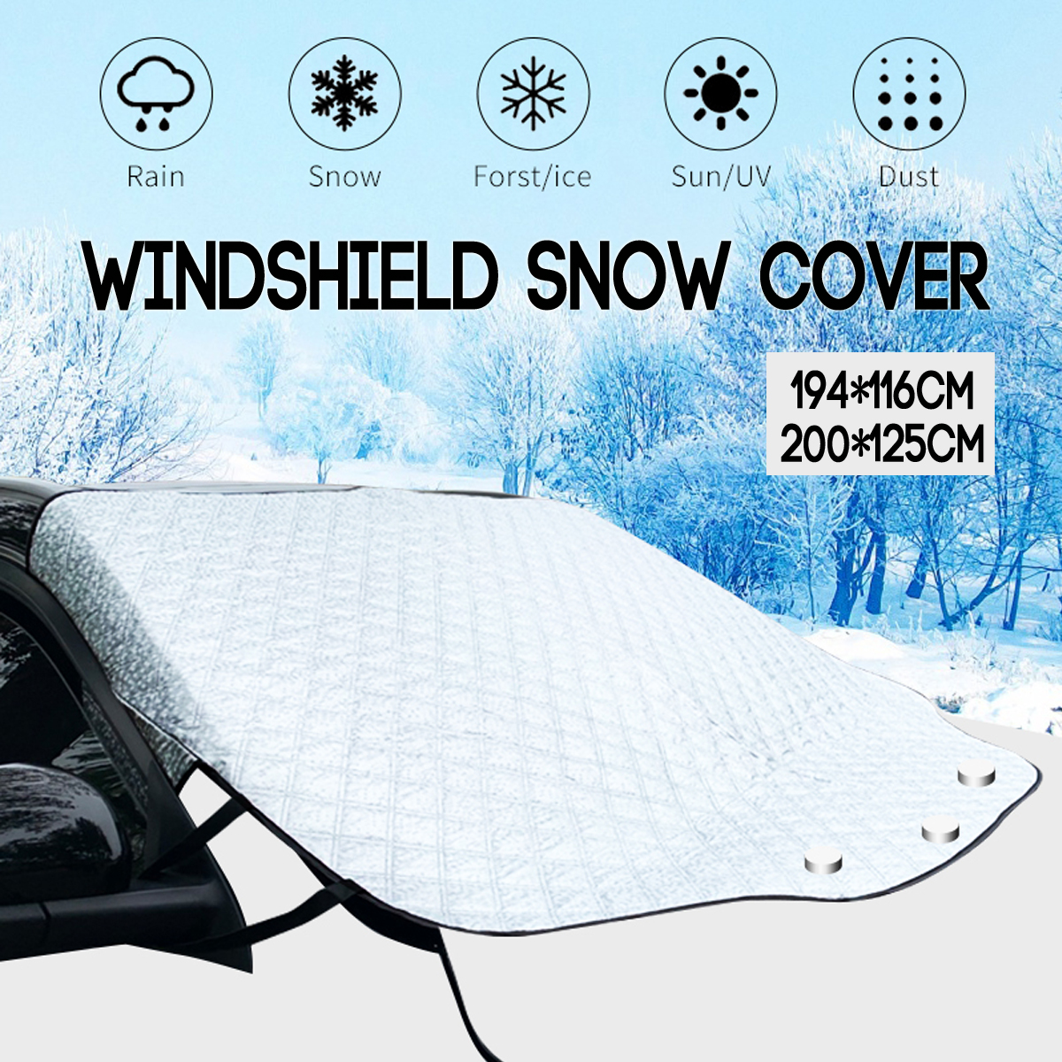 Car-Snow-Cover-Windshield-Sun-Shade-Wind-Frost-Protector-w-3-Magnet-Magnetic-1604412
