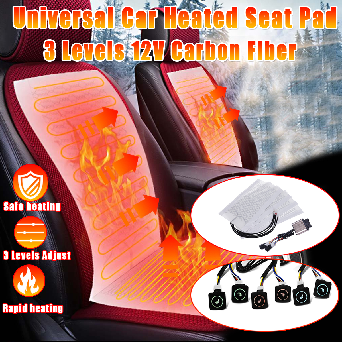 12V-4Pcs-Car-Heated-Seat-Pads-Carbon-Fiber-Universal-3-Levels-525cm-x-28cm-Cushion-1610631