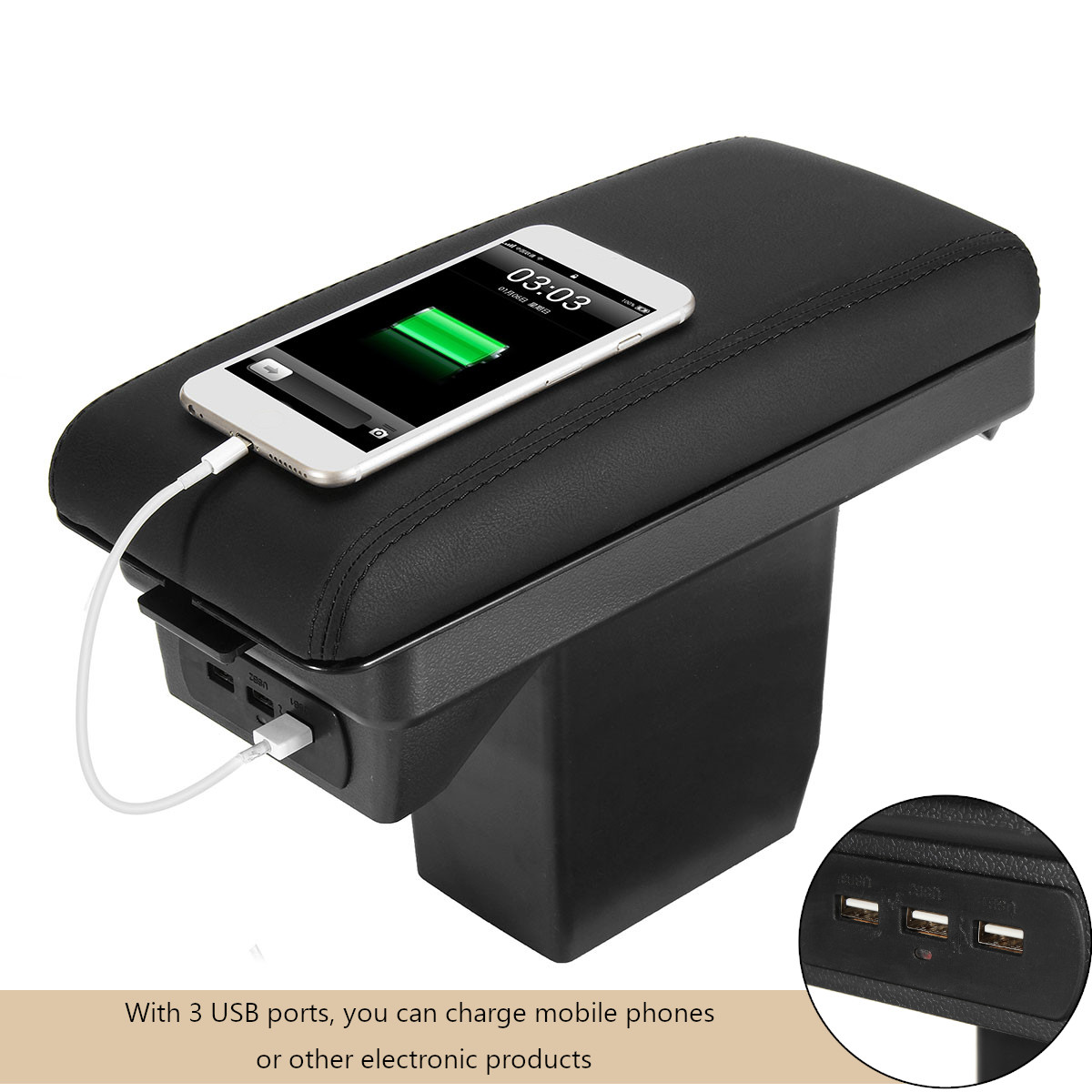 Leather-Car-Armrest-Console-Center-Arm-Rest-Box-Cover-Cushion-with-Charger-Port-for-Peugeot-2008-301-1428566