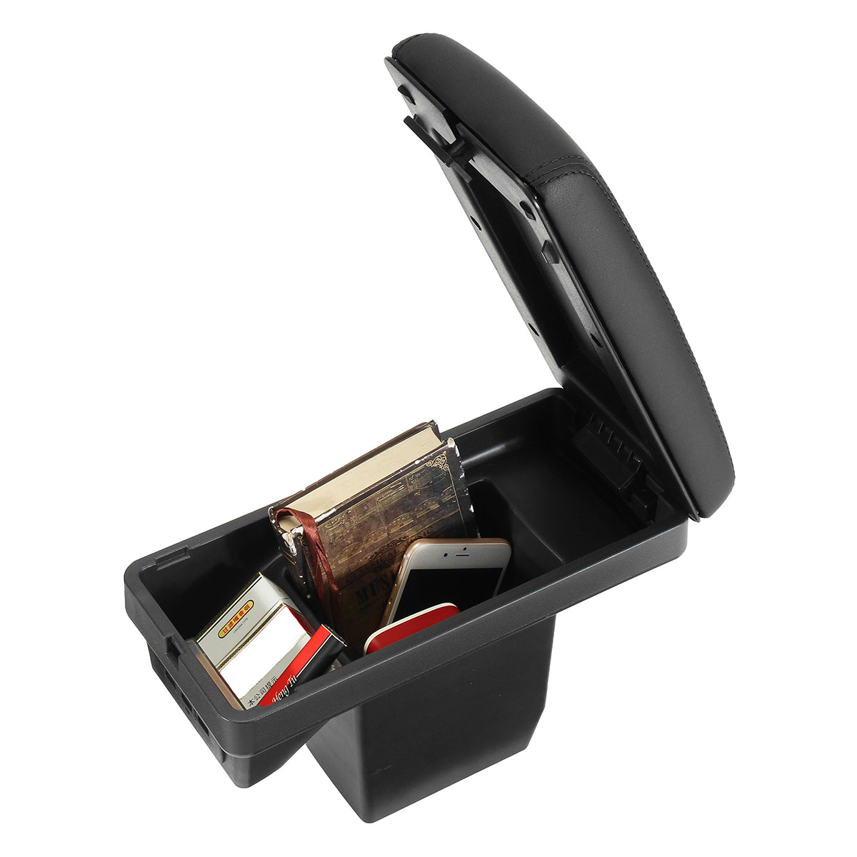 Leather-Car-Armrest-Console-Center-Arm-Rest-Box-Cover-Cushion-with-Charger-Port-for-Peugeot-2008-301-1428566