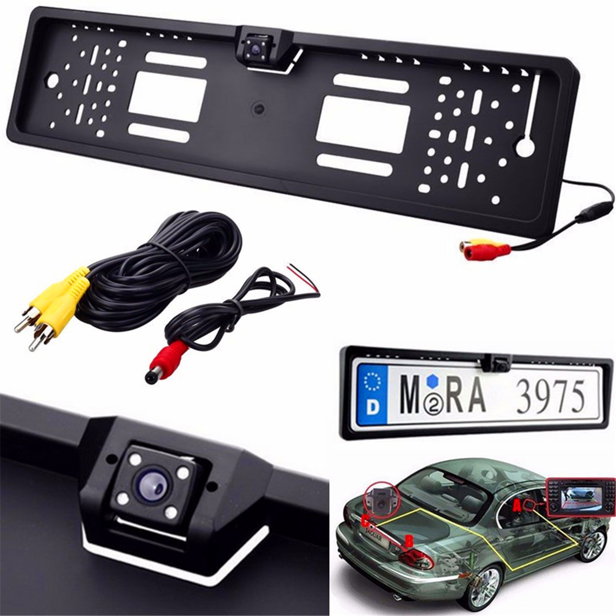 170deg-4LED-Car-License-Plate-Frame-Rear-View-Backup-Camera-Auto-Reverse-European-999796