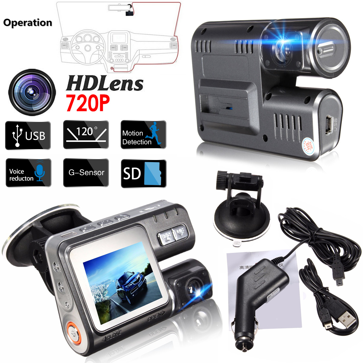 Dash-Cam-DVR-Car-Video-Camera-Recorder-Night-Vision-G-Sensor-Crash-1080P-2-LCD-974916
