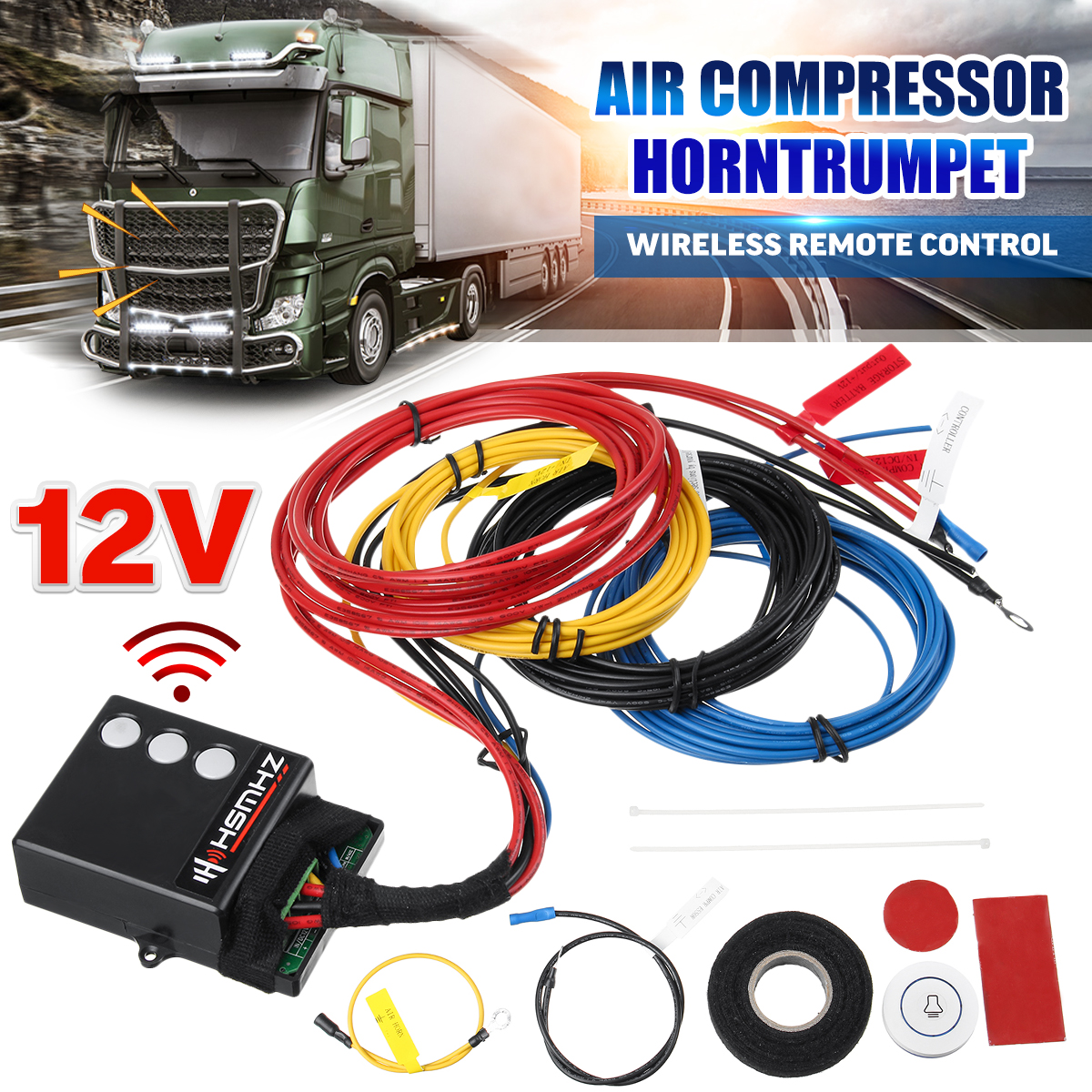 12V-Wireless-Remote-Control-Set-For-Car-Truck-Air-Compressor-HornTrumpet-1616223
