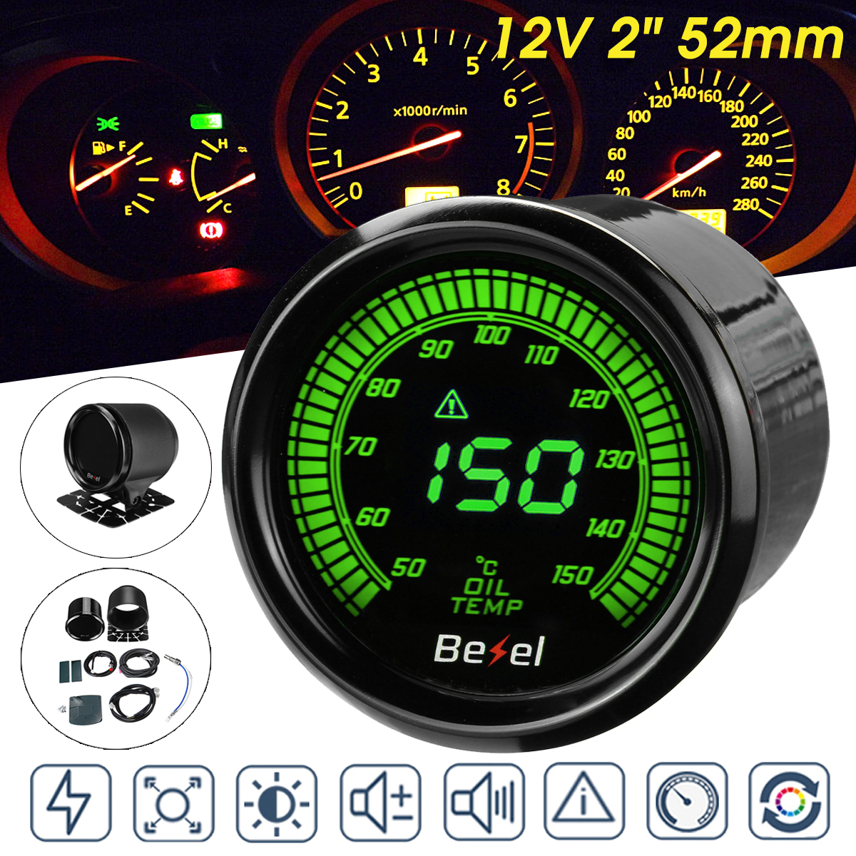 2-Inch-52mm-Car-Oil-Temp-Temperature-Pressure-Gauge-Meter-Digital-LED-Display-50150-1552442