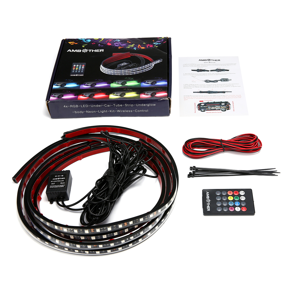 4x-RGB-LED-Under-Car-Tube-Strip-Underglow-body-Neon-Lights-Kit-Wireless-Control-1638177