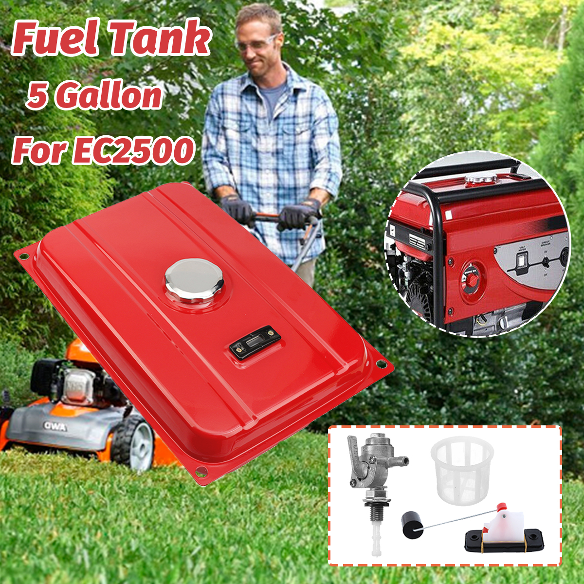 5-Gallon-Generator-Gas-Tank-Fuel-Filter-Cap-Gauge-Petcock-For-EC2500-Universal-1226557