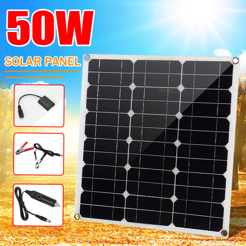 50W-16V-Solar-Panel-Charge-Battery-With-Car-Charger-Storage-Battery-Clips-USB-1609622
