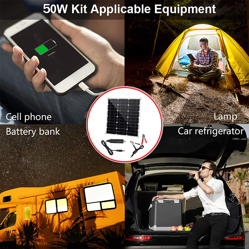 50W-16V-Solar-Panel-Charge-Battery-With-Car-Charger-Storage-Battery-Clips-USB-1609622