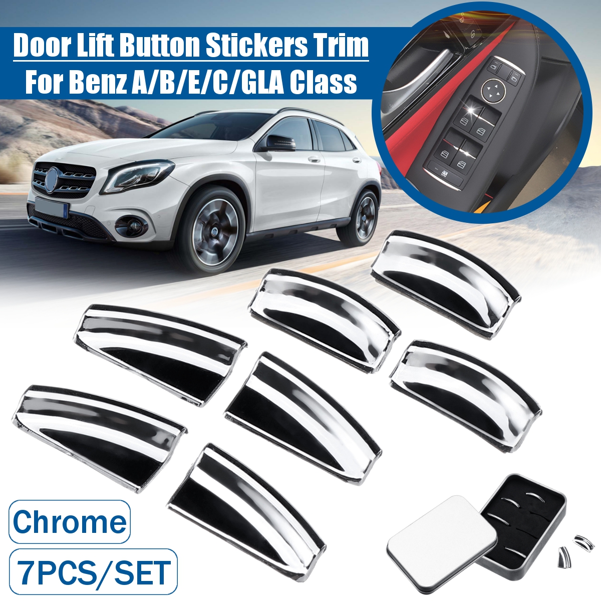 ABS-Chrome-Door-Lift-Button-Stickers-Trim-Panel-Cover-For-Benz-ABECGLA-Class-1628620