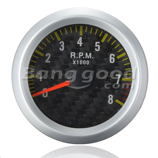 Car-Auto-Yellow-LED-Rev-Tachometer-Gauge-RPM-Carbon-Fiber-Face-65032