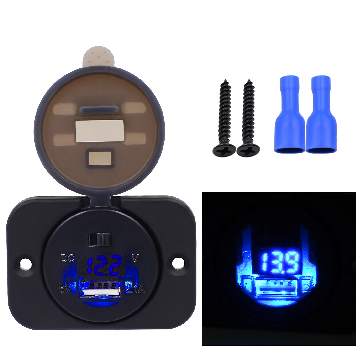 Car-Charger-USB-Port-DC12-24V--LED-Digital-Display-Volt-Meterr-Waterproof-1193870