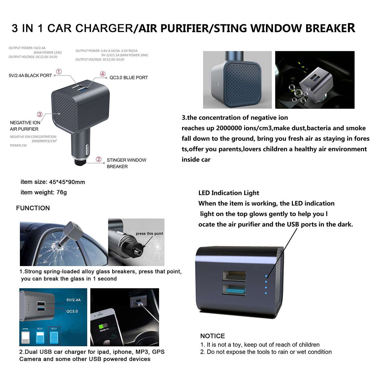 QC30-Fast-Car-Charger-Air-Purifier-Vehicle-Air-Ionizer-Negative-Ion-Ozone-Ozonizer-Odor-Eliminator-U-1432790