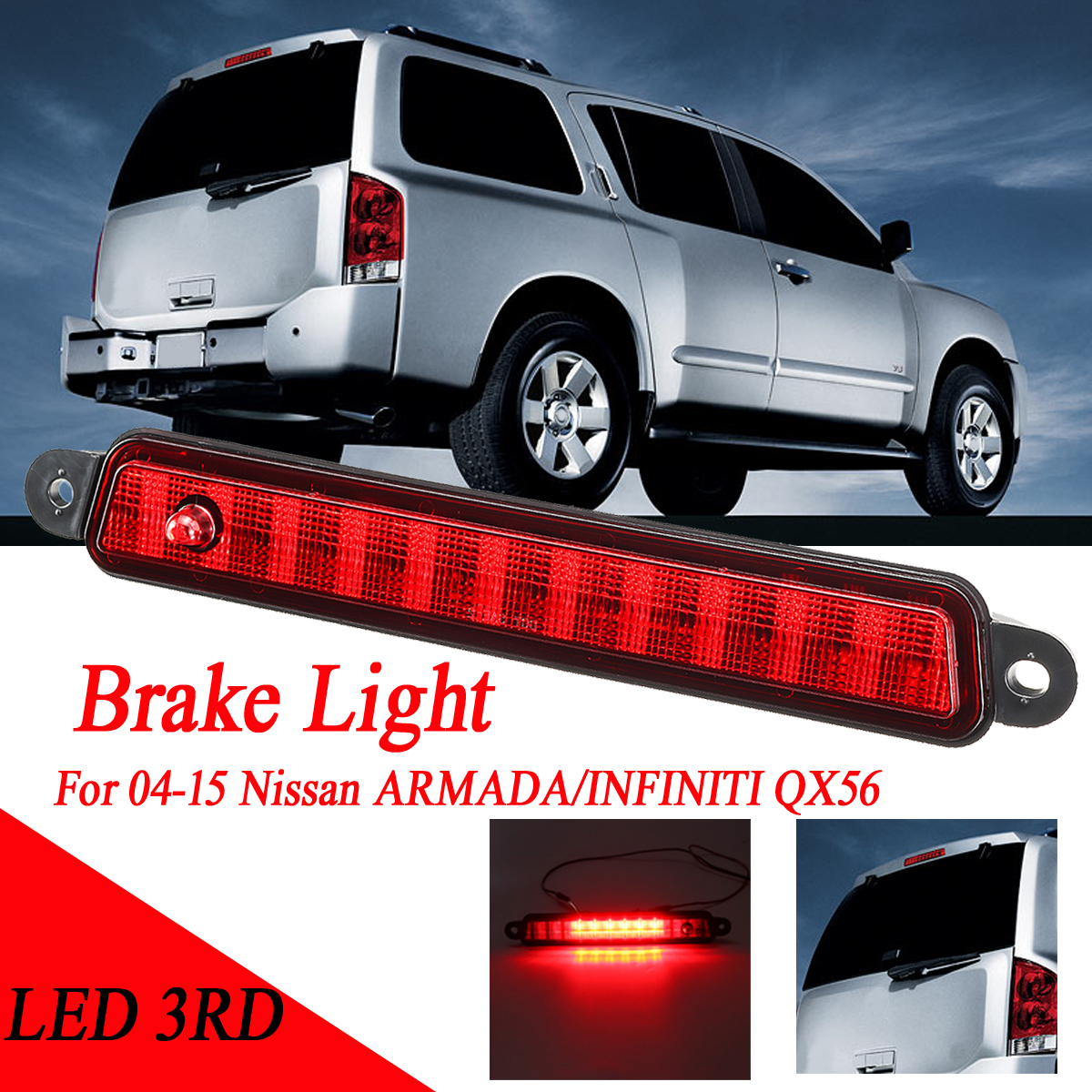 Red-Lens-FOR-04-15-Nissan-ARMADAINFINITI-QX56-HIGH-MOUNT-LED-3RD-TAIL-BRAKE-LIGHTs-LAMP-1616960