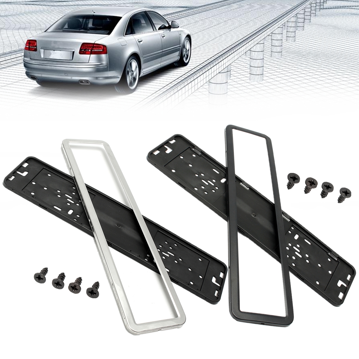SliverBlack-Car-License-Plate-Frame-Holder-Stylish-Appearance-Durable-Frame-Hinged-1544376