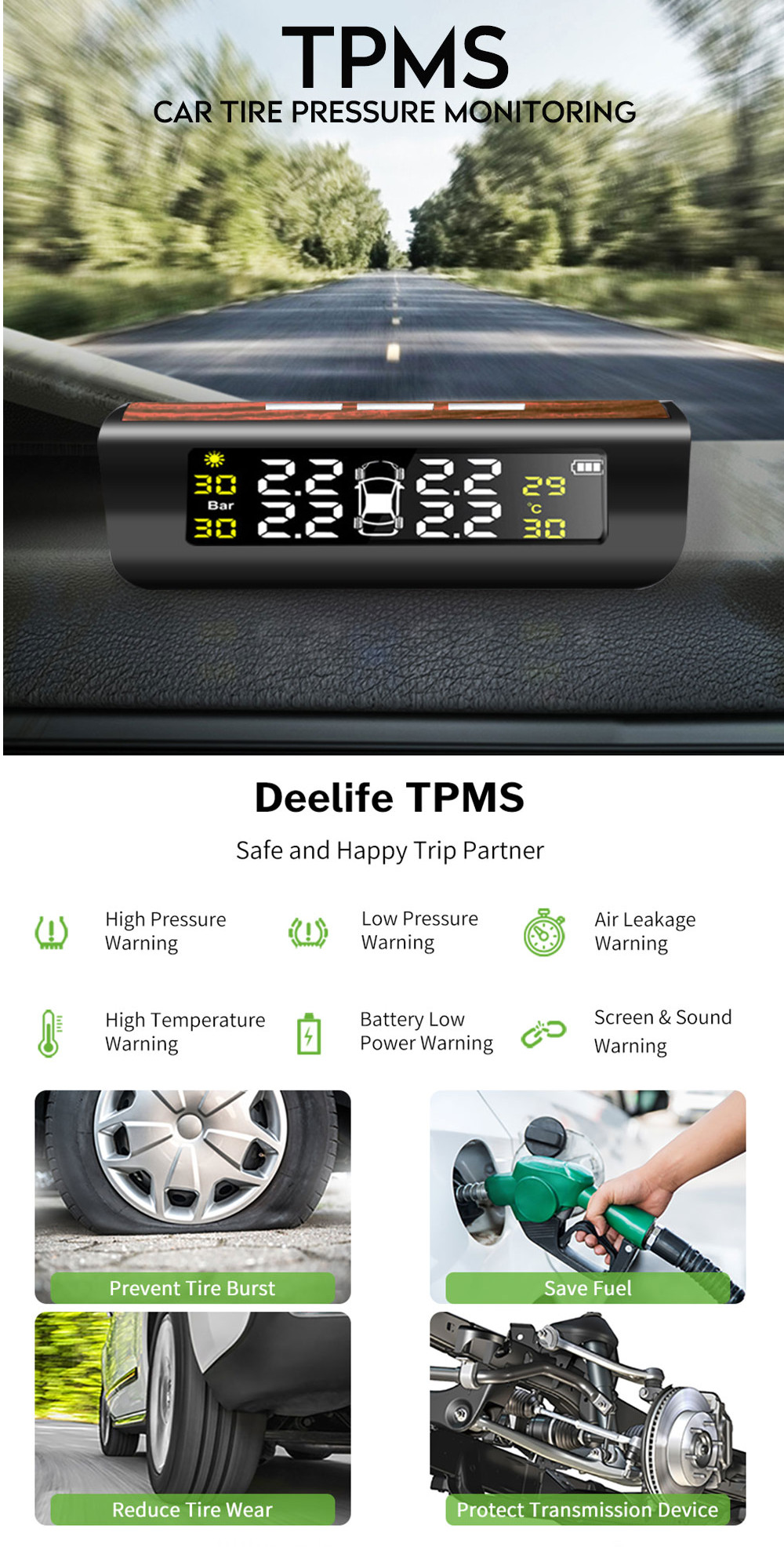 TPMS-Tire-Pressure-Alarm-Car-Solar-External-Sensor-Digital-USB-Auto-LCD-Color-Screen-1626607
