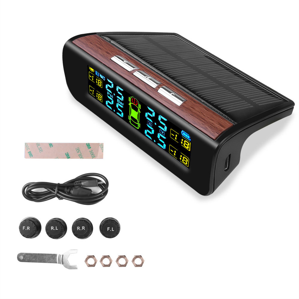 TPMS-Tire-Pressure-Alarm-Car-Solar-External-Sensor-Digital-USB-Auto-LCD-Color-Screen-1626607