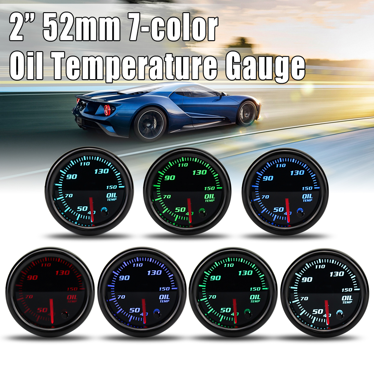 Universal-2-52mm-7-Color-LED-Oil-Temp-Temperature-Gauge-Meter--Sensor-12V-1653531