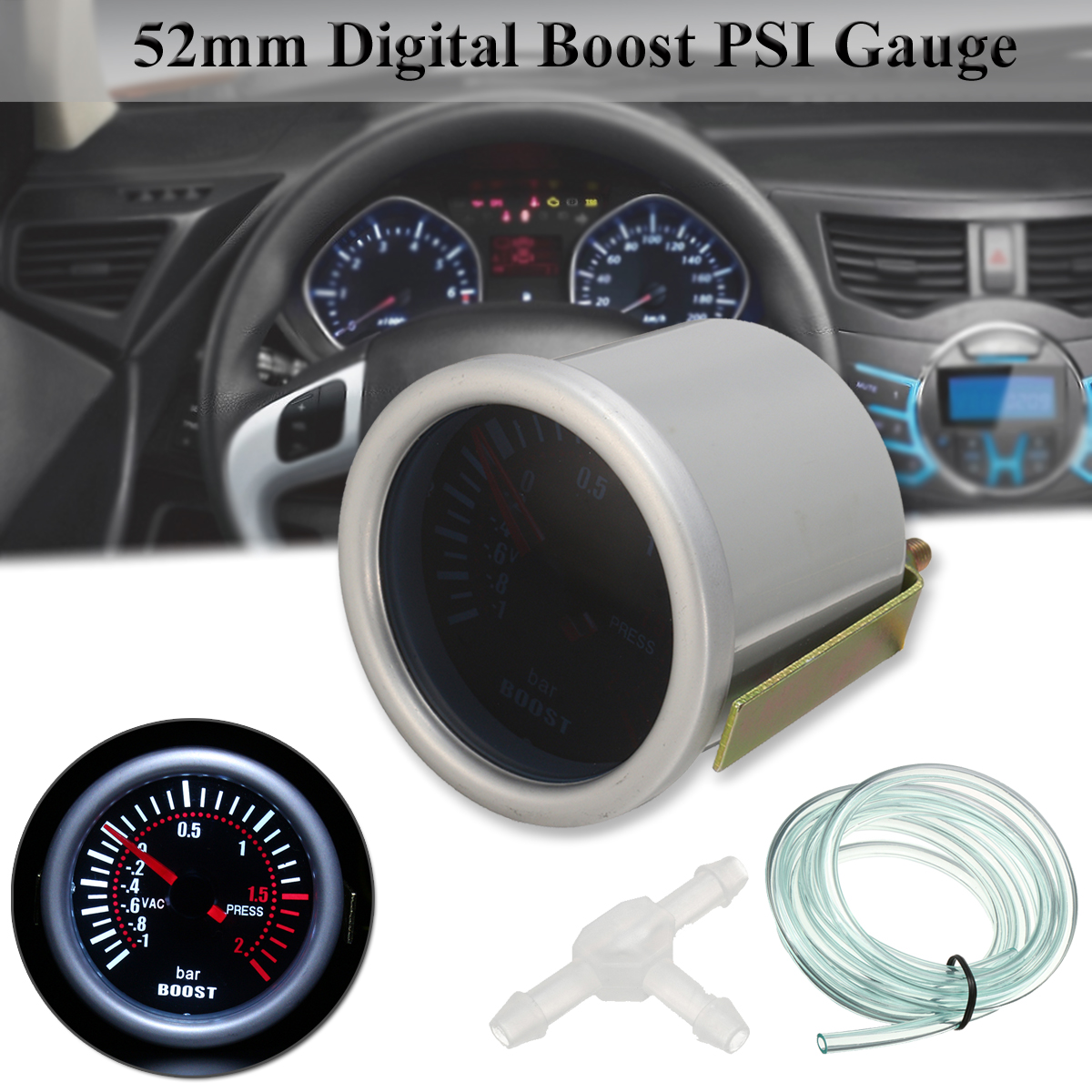 Universal-2-Inch-52mm-Car-Auto-LED-Digital-Smoke-Len-Boost-Bar-Gauge-Meter-12V-1179826