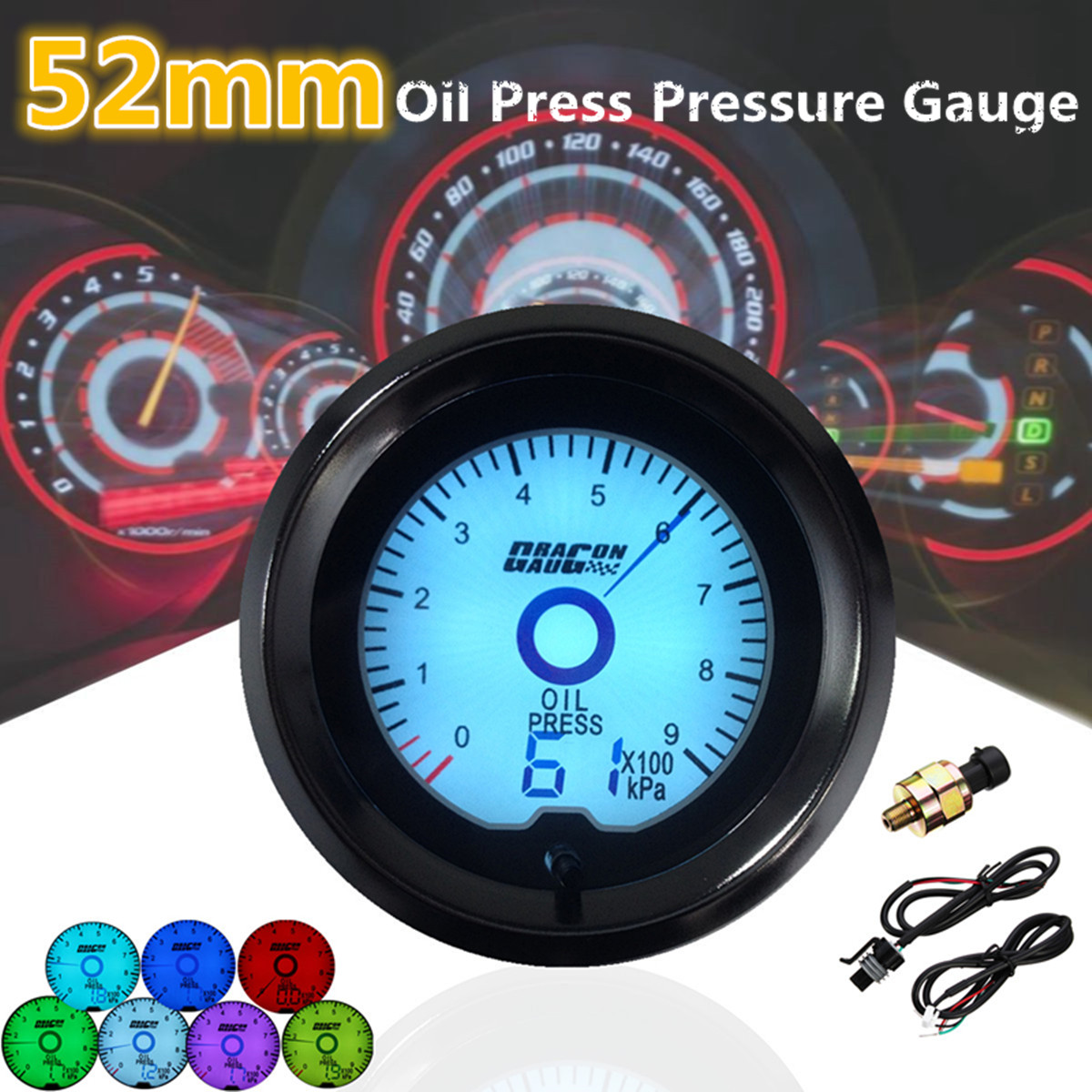 Universal-2-Inch-52mm-Oil-Press-Pressure-Gauge-Digital-7-Colors-LED-Light-Car-Auto-1350833