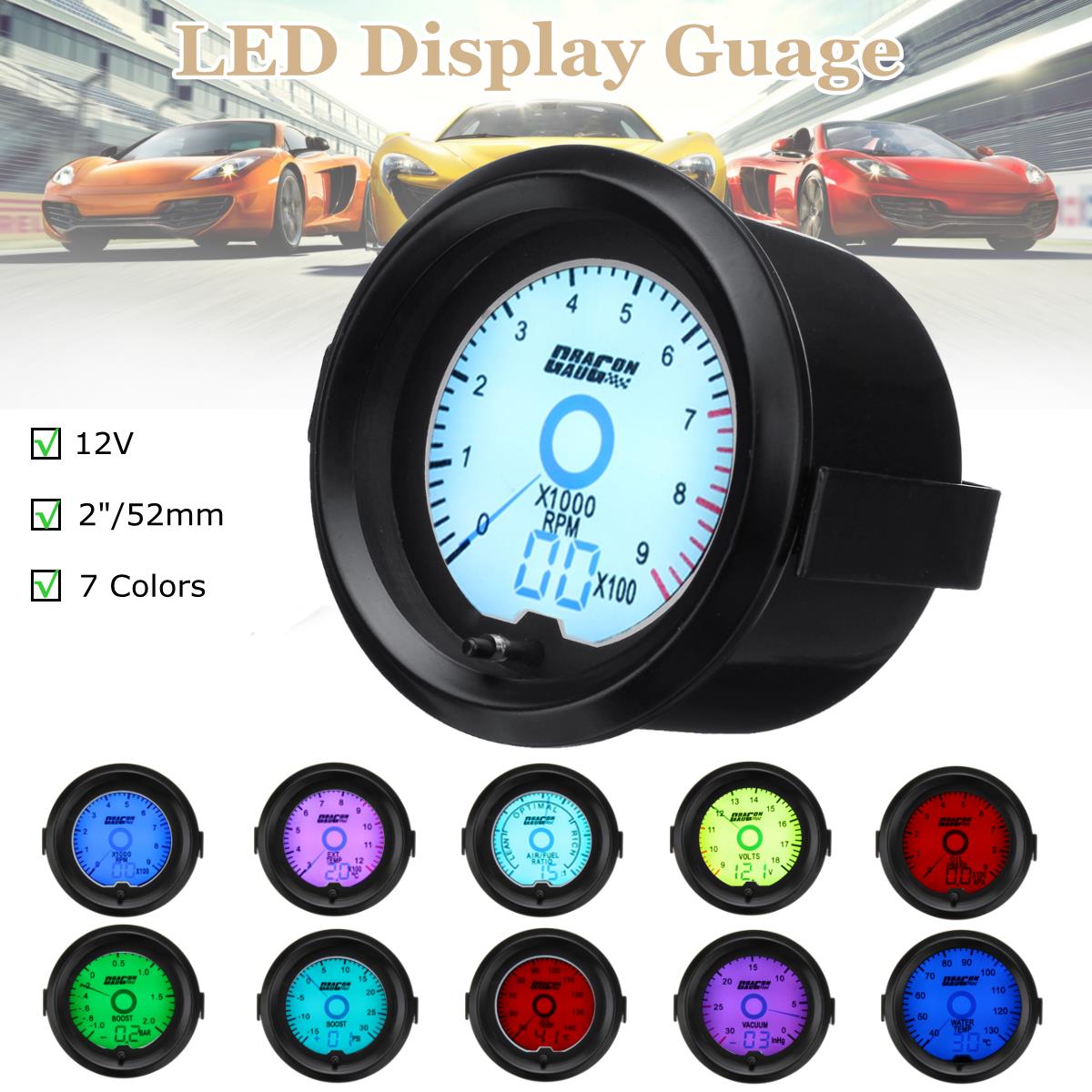 Universal-2-Inch-52mm-Oil-Press-Pressure-Gauge-Digital-7-Colors-LED-Light-Car-Auto-1350833