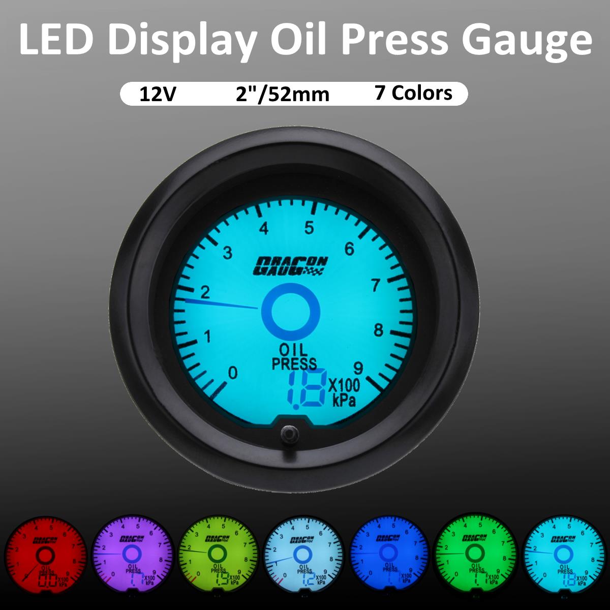 Universal-2-Inch-52mm-Oil-Press-Pressure-Gauge-Digital-7-Colors-LED-Light-Car-Auto-1350833