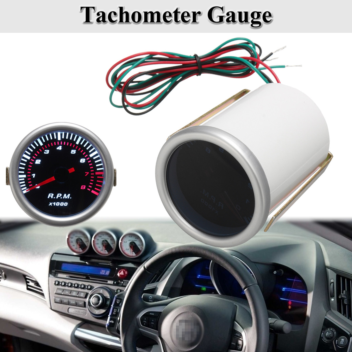 Universal-Car-52mm-2-Inch-Counter-Tacho-Tachometer-Gauge-Pointer-RPM-White-LED-12V-1179783