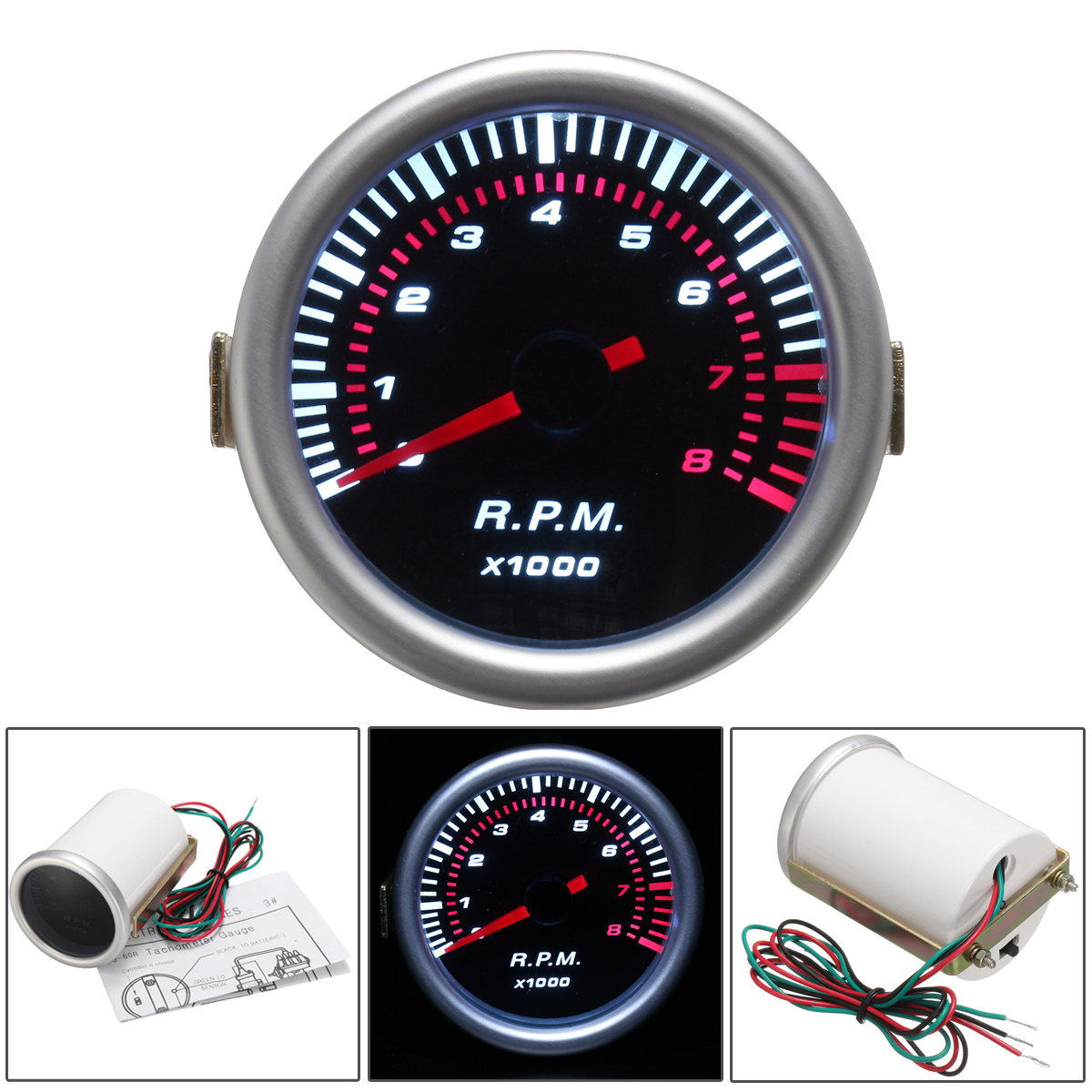 Universal-Car-52mm-2-Inch-Counter-Tacho-Tachometer-Gauge-Pointer-RPM-White-LED-12V-1179783