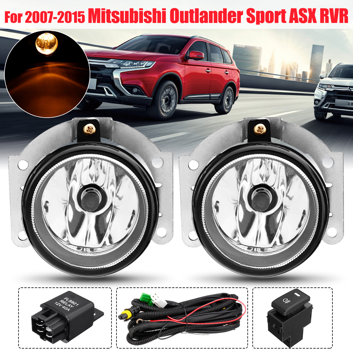 2PCS-12V-55W-Front-Fog-Lights-With-H11-Bulbs-Wiring-Kits-For-Mitsubishi-Outlander-Sport-ASX-RVR-1801835