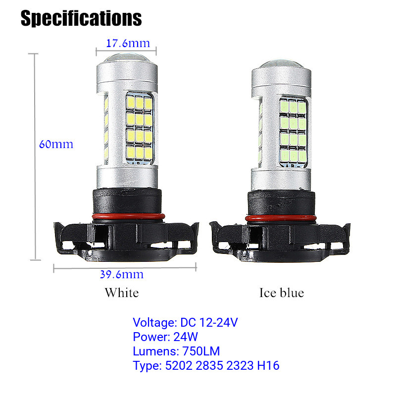 5202-2835-2323-H16-24W-750LM-BlueWhite-42-SMD-LED-Car-Fog-Lights-Bulb-with-Lens-1136473