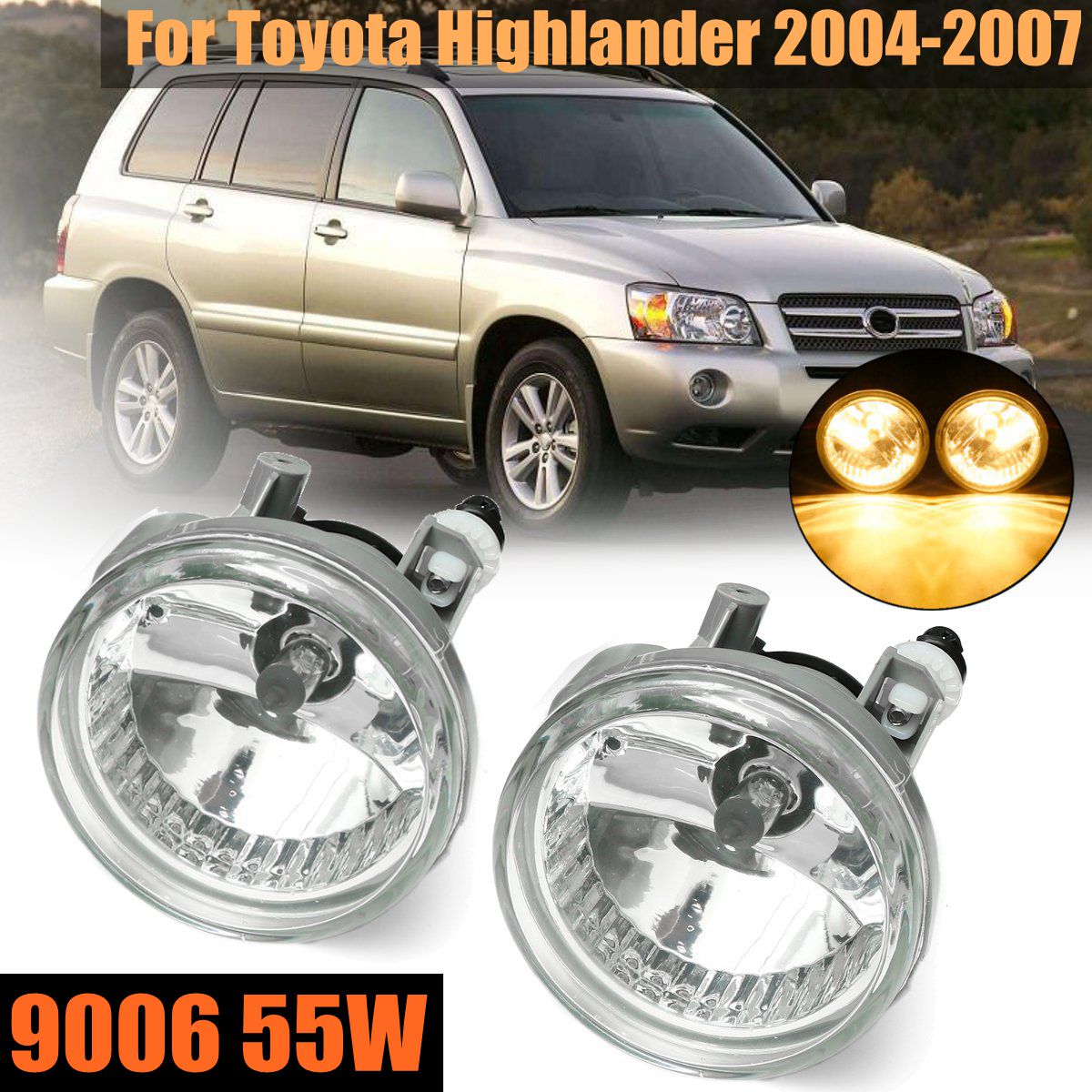 Car-Front-Bumper-Fog-Lights-9006-Halogen-Bulbs-Amber-for-Toyota-Highlander-2004-2007-1327911