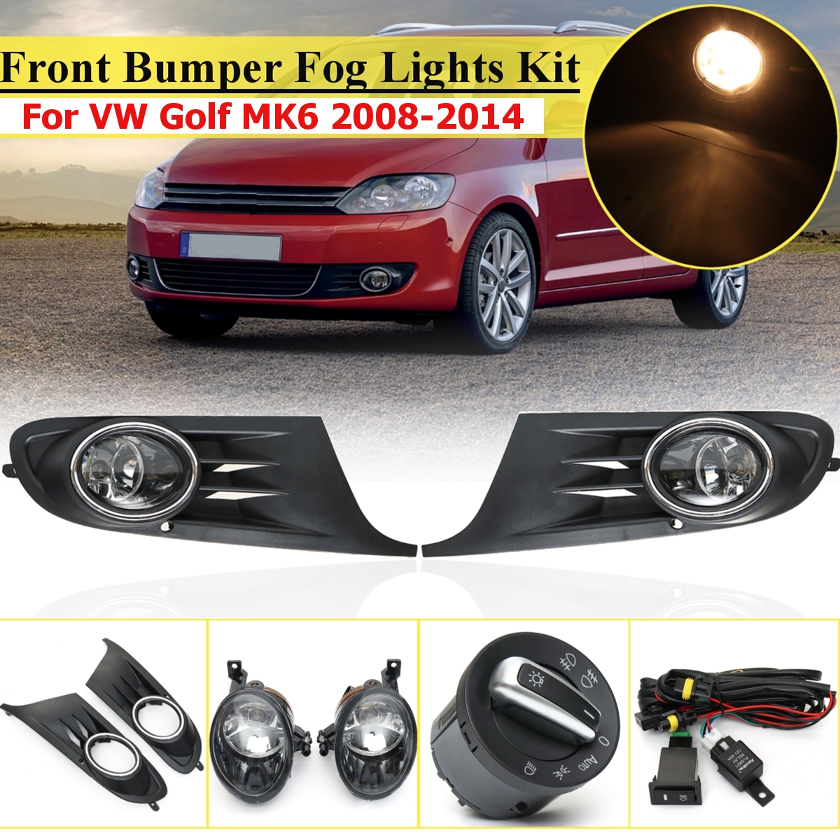 Car-Front-Bumper-Grille-Fog-Lights-Lamp-with-9006-Bulb-Harness-Switch-for-VW-Golf-Jetta-MK6-08-14-1266285