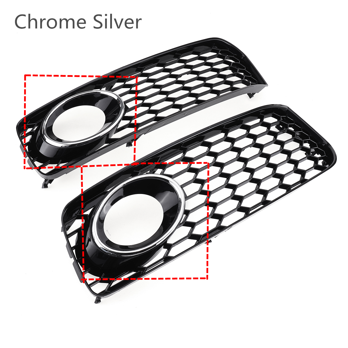 Front-Fog-Light-Lamp-Cover-Grille-Grill-Honeycomb-Hex-Chrome-Silver-For-Audi-A5-S-Line-S5-B8-RS5-200-1695671