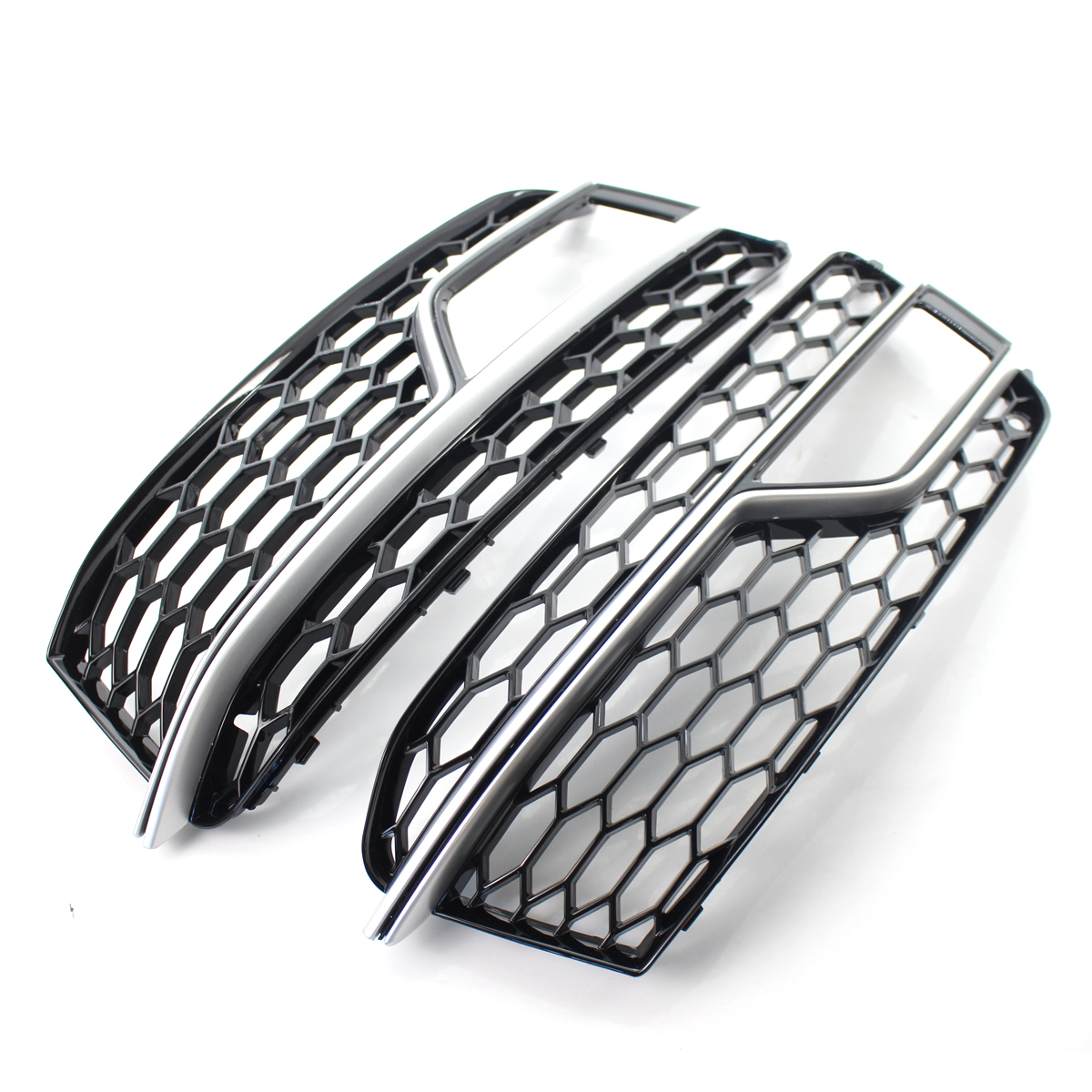 Pair-Front-Bumper-Fog-Light-Grill-Grille-Silver-Trim-For-Adufi-S-Line-A5-S5-2013-2016-1745411