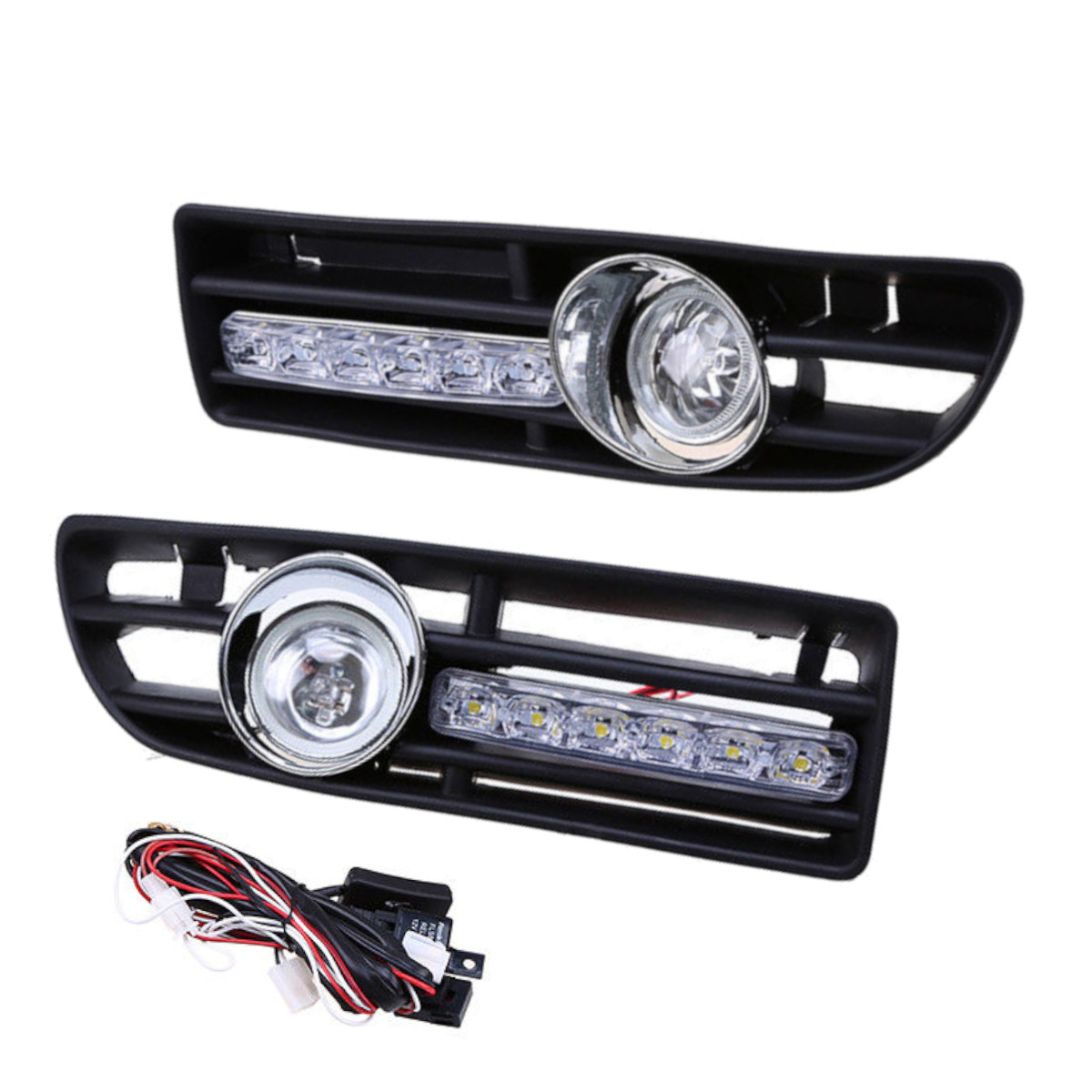 Pair-Front-Lower-Bumper-Fog-Light-Cover-Grille-wLED-DRL-for-VW-Bora-Jetta-MK4-1999-2007-1364744