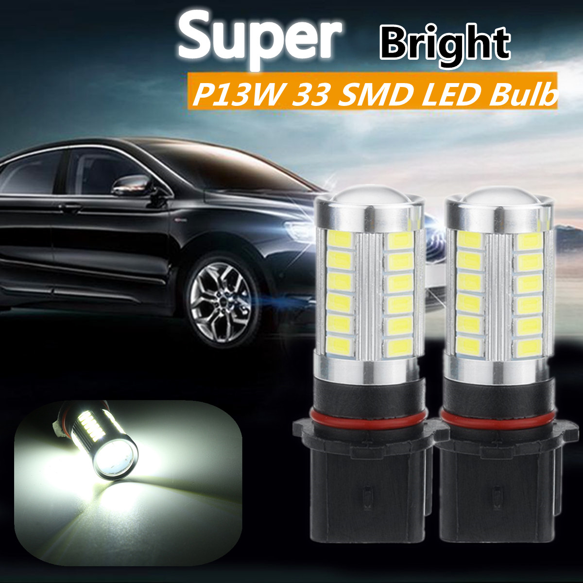 Pair-P13W-White-6000K-500LM-33LEDs-Car-Fog-Lights-Daytime-Running-Lights-Bulbs-Error-Free-1270067