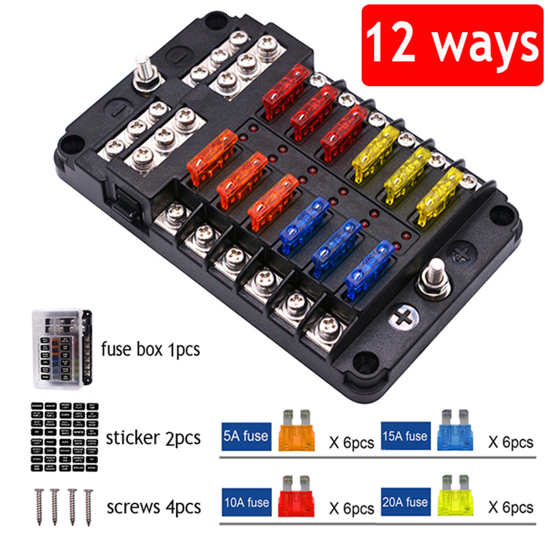 12V-32V-Fuse-Box-Holder-12-Ways-Blade-With-LED-Indicator-Light-for-Auto-Car-Boat-Marine-Trike-1670153