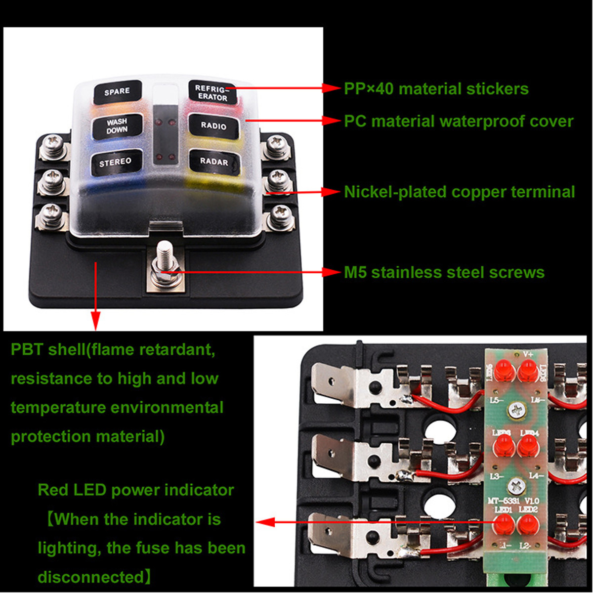6-Way-Fuse-Box-Block-Holder-32V-Bus-Bar-Kit-with-LED-Indicator-For-Car-Boat-1784053