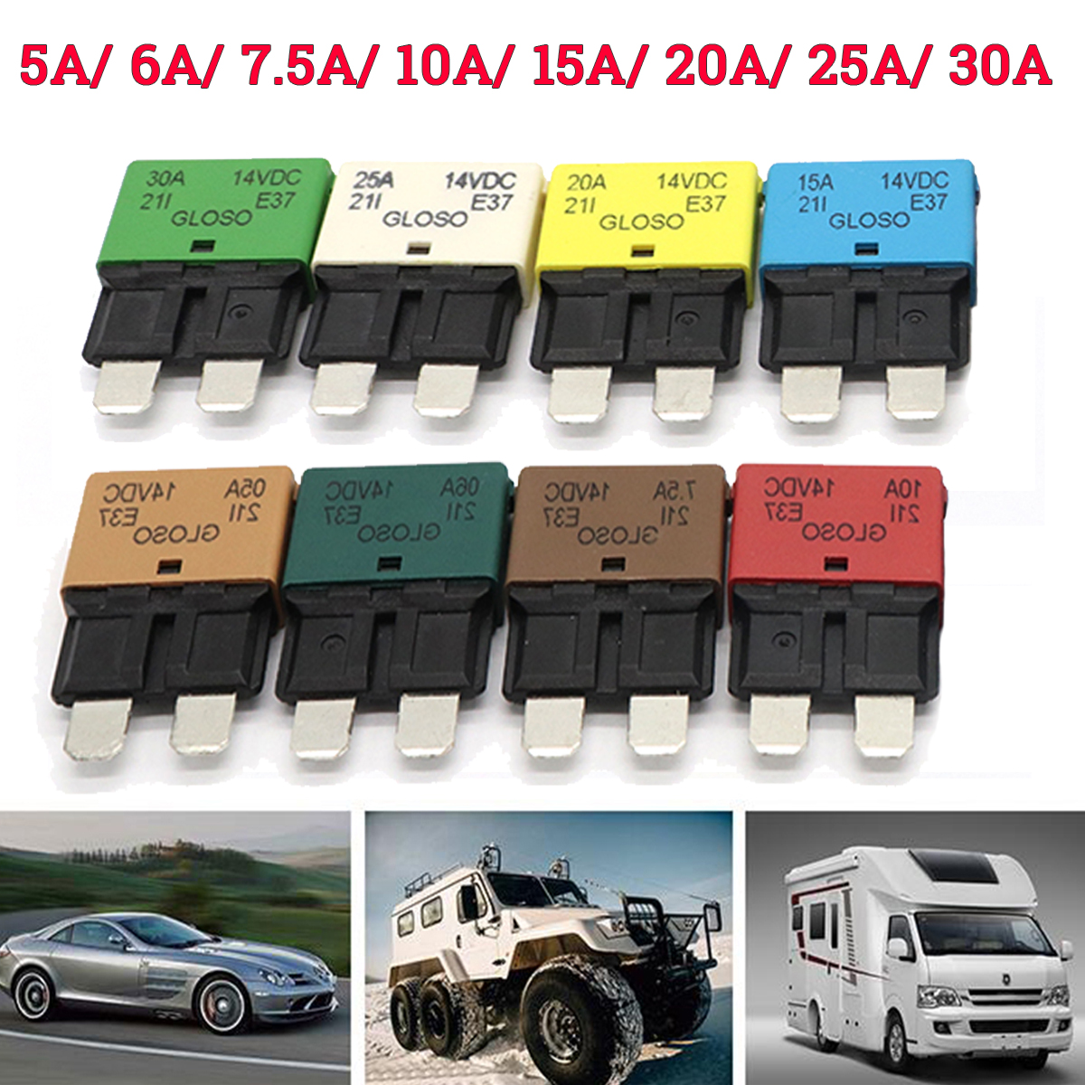 DC-28V-5-30A-Reettable-Circuit-Breaker-Fuse-Reset-Blade-for-Marine-Automotive-1321294