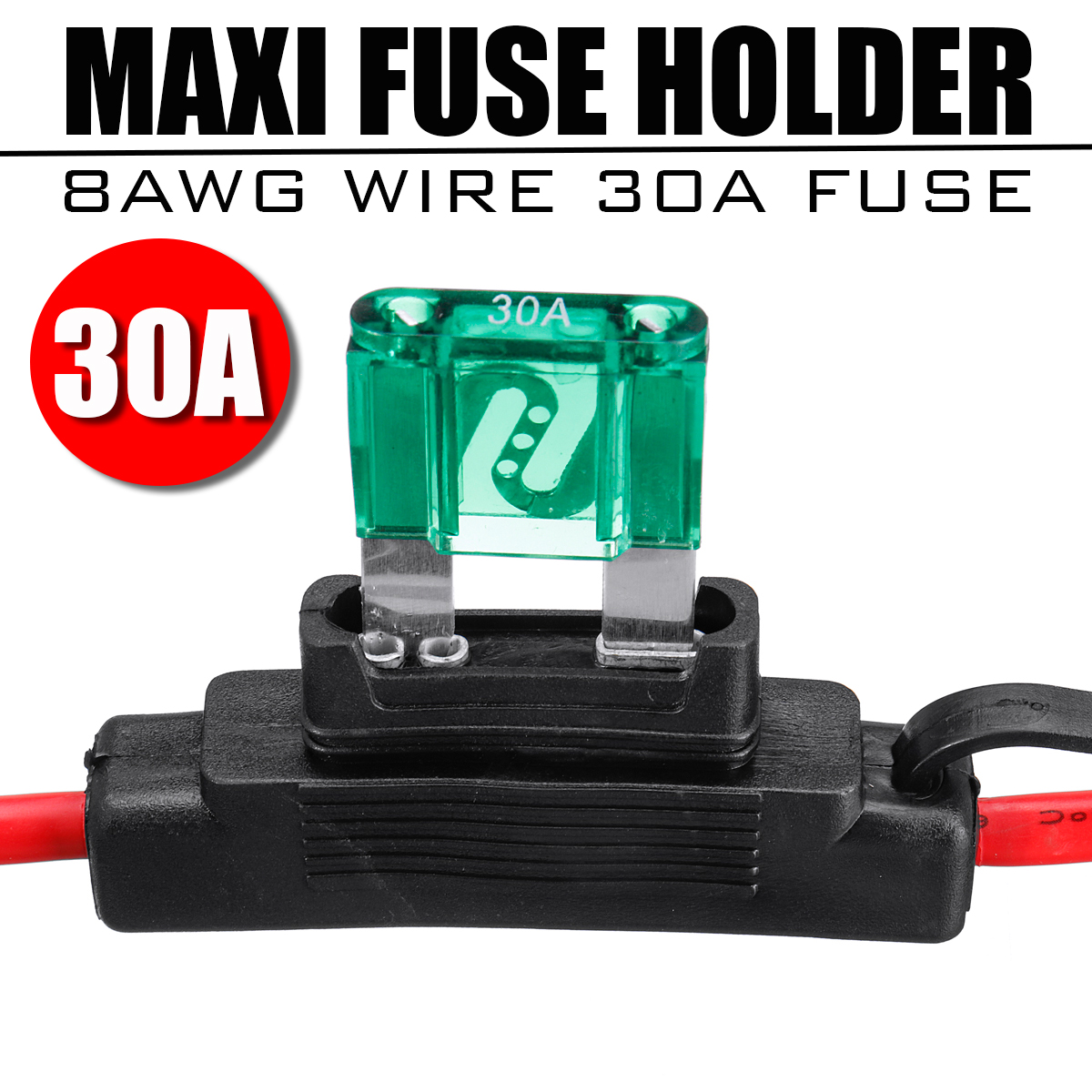 Inline-Blade-Car-Fuse-Holder-Weatherproof-8AWG-Wire-with-Max-30A-AMP-Green-Fuse-1608232