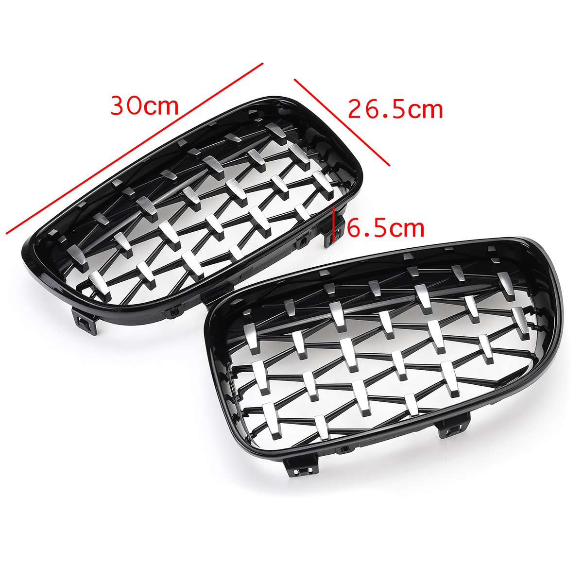 1-Pair-Chrome-Glossy-Black-Front-Kidney-Grilles-Diamond-Style-For-BMW-1-Series-E81-E82-E87-E88-2008--1789694