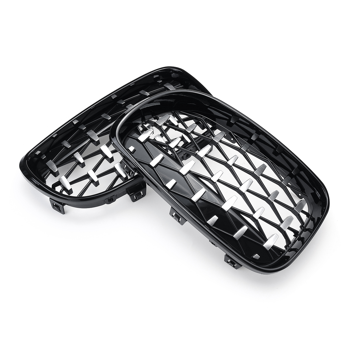 1-Pair-Chrome-Glossy-Black-Front-Kidney-Grilles-Diamond-Style-For-BMW-1-Series-E81-E82-E87-E88-2008--1789694