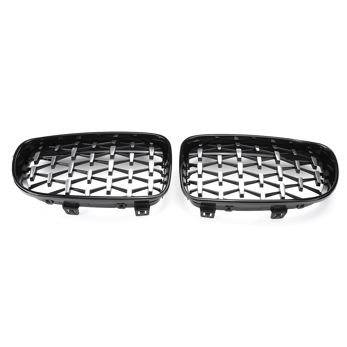 1-Pair-Chrome-Glossy-Black-Front-Kidney-Grilles-Diamond-Style-For-BMW-1-Series-E81-E82-E87-E88-2008--1789694